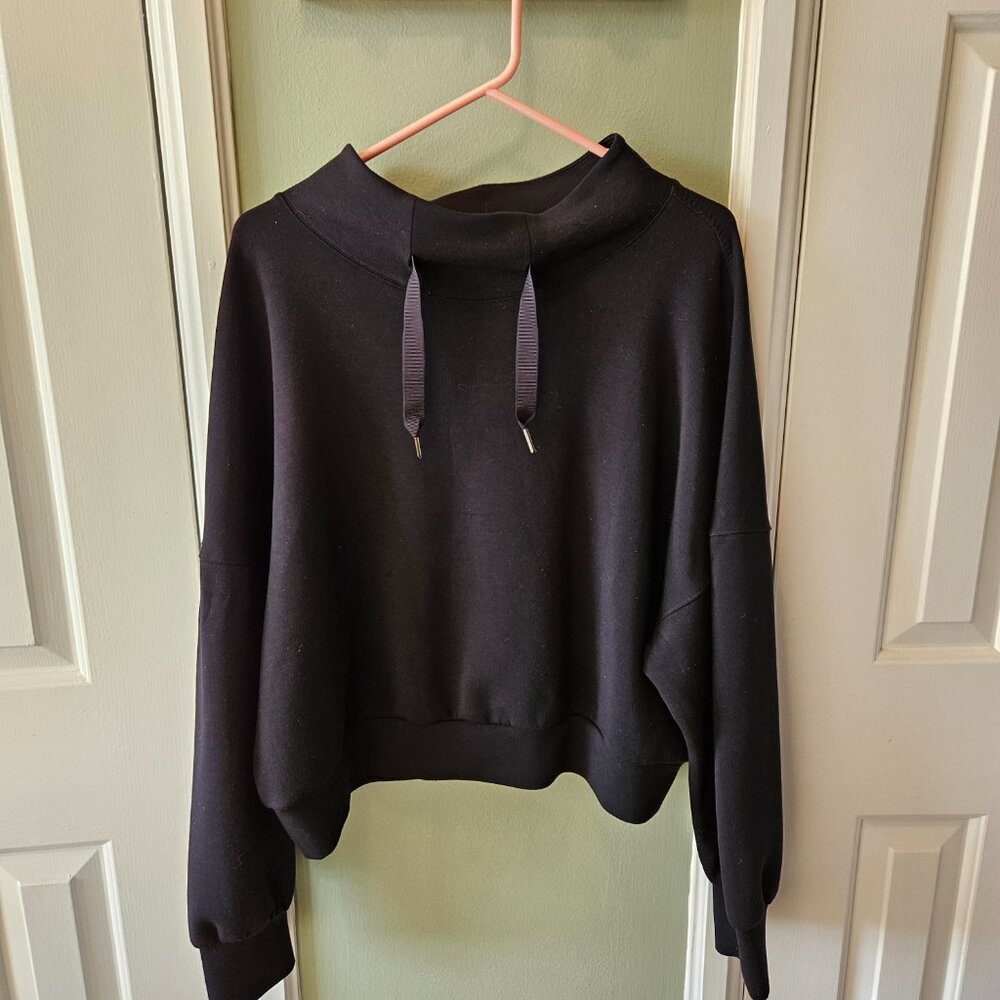 SPANX AirLuxe At the Hip Pullover Sweatshirt Black 2X Cozy Casual Athleisure